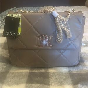 Badgley Mischka Quilted Crossbody Bag in Taupe